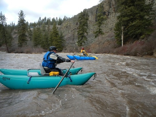 Northwest Whitewater Association cataraft crew taking advantage of peak flows on Latah Creek. Photo: Dan Schaffer