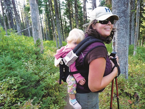 Amy showing off the right pack for her daughter on Mt. Spokane. Photo: Ajia Town
