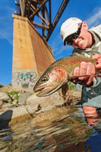 Urban fly fishing on the Spokane River. Photo courtesy of Michael Visintainer