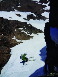 Lena Lake Couloir (skier Kevin Oberholser). Photo: Mikell Bova