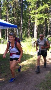 Photo of Erika Prins Simonds running the Kaniksu 50 Ruck Race.