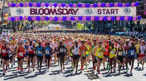 Photo of Bloomsday runners at starting line.