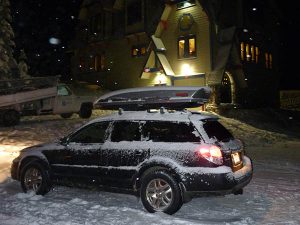 Subaru Outback with snow on it at Mt. Spokane Ski and Snowboard Park.