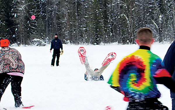 falling while playing snowshoe softball