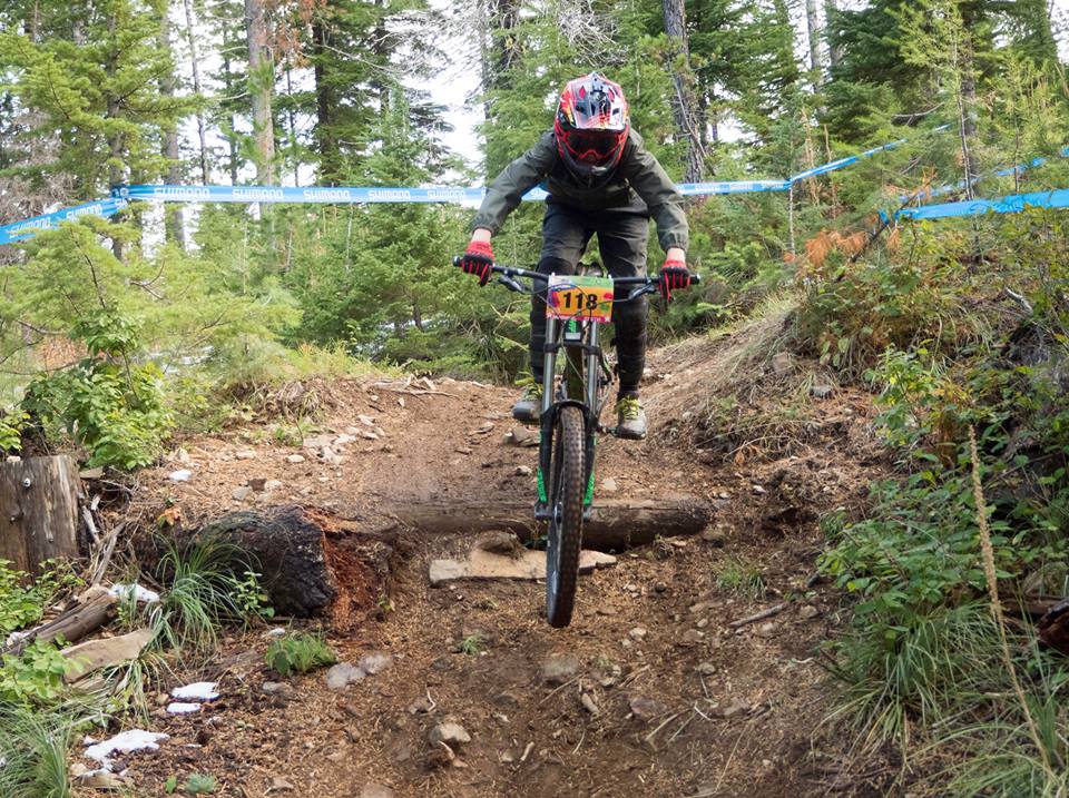 Photo of mountain bikers on downhill course.