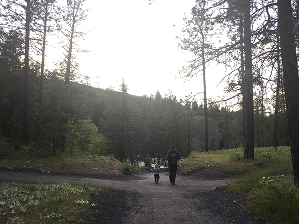 Photo of father and son hiking in Riverside State Park.