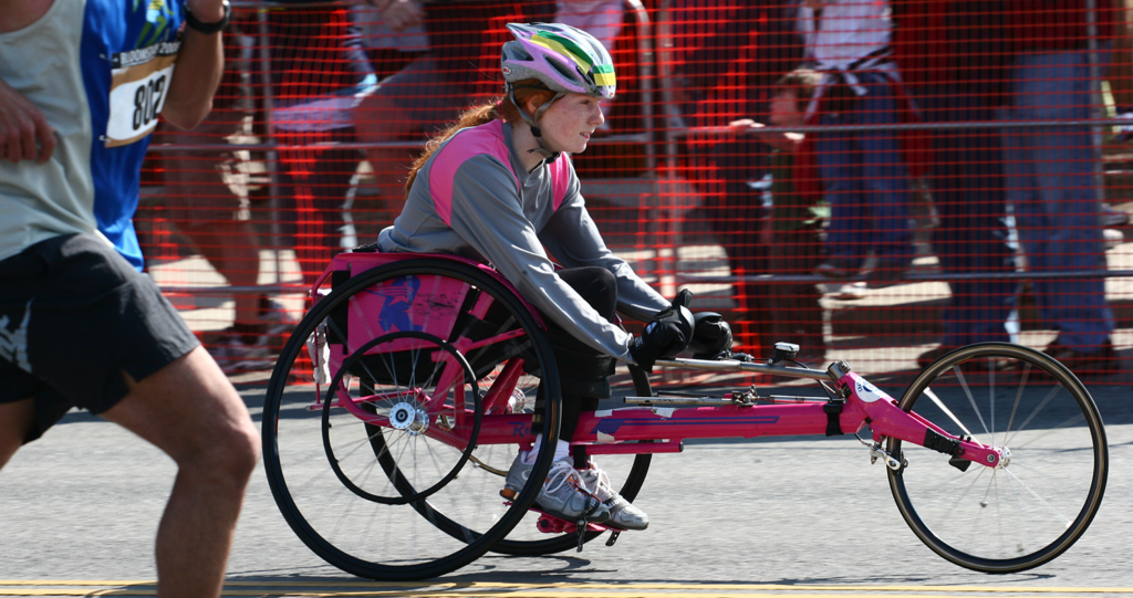 Photo of wheelchair racer at Bloomsday.