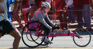 Photo of wheelchair racer at Bloomsday.