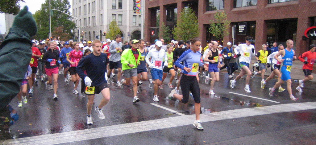 Photo of runners in downtown Spokane.