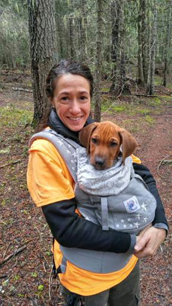 Photo of 10 week old Hank and owner Jennifer