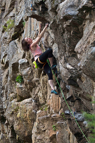 Girl leading a climb at Post Falls.