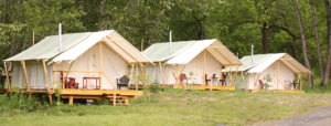 Photo of permanent tents set up at River Dance Lodge.