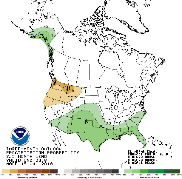 NOAA long range forecast for Oct-Dec 2018.