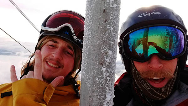 Selfie of Erik McLaughlin and the author on the chairlift.