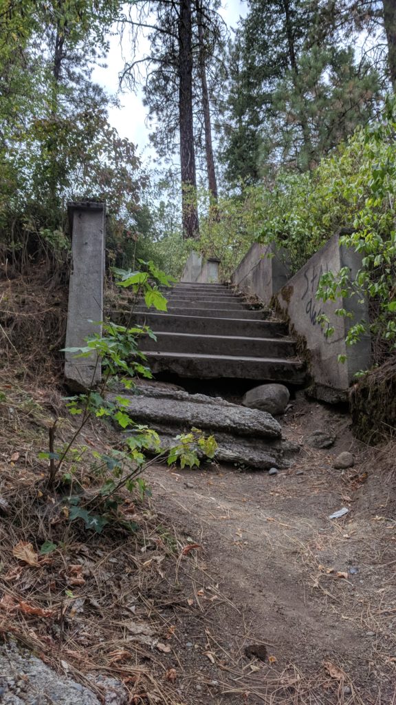 Old crumbling cement steps in the cemetery.