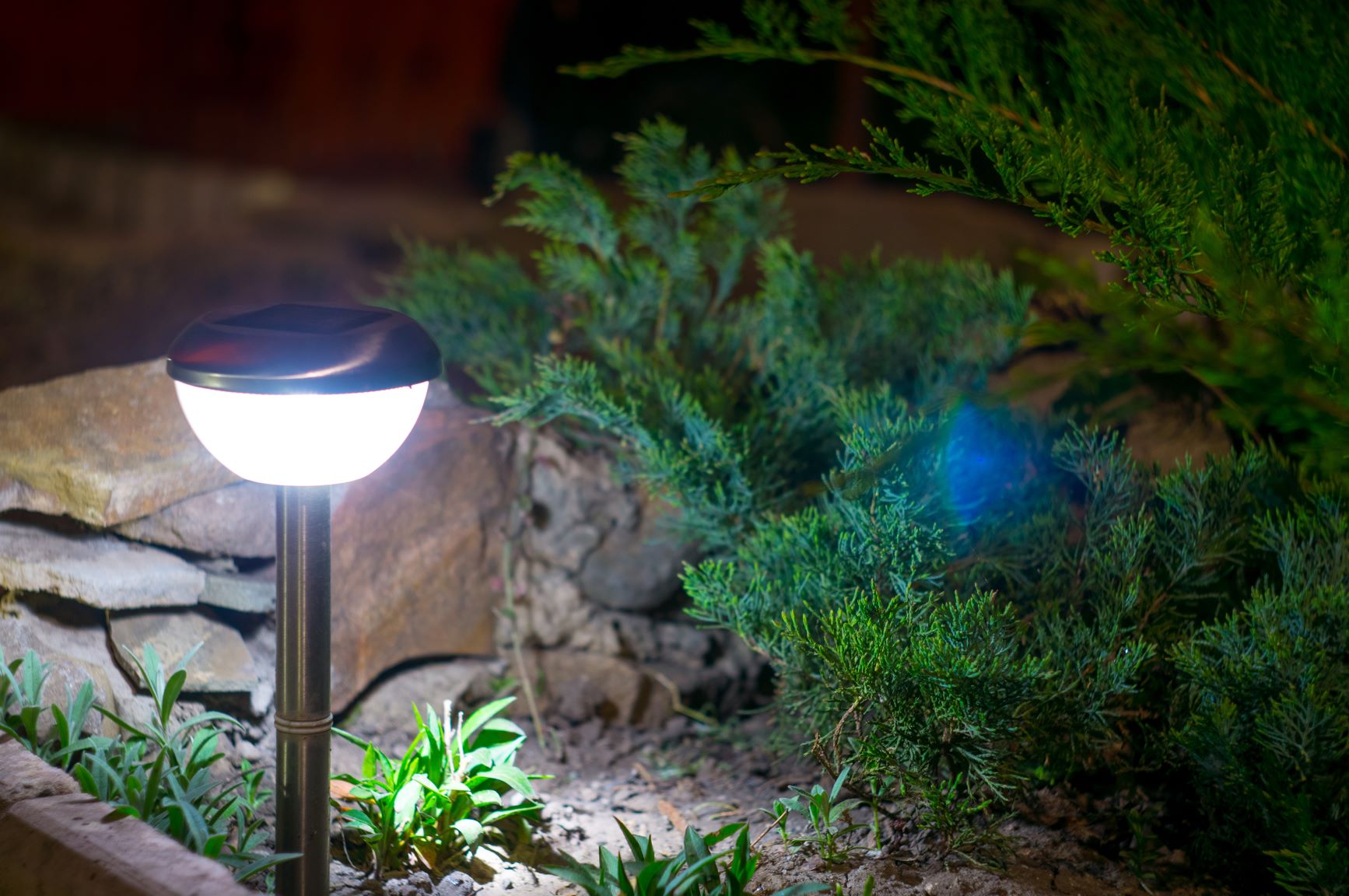 a close-up shot of solar outdoor lighting.