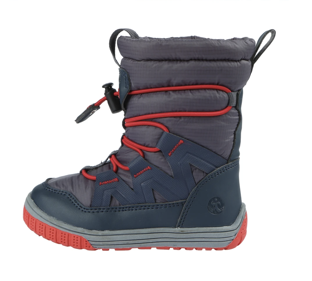 Snow boots for kids, that go 6 inches over the ankle, with toggle lacing closure and heel pull strap. 