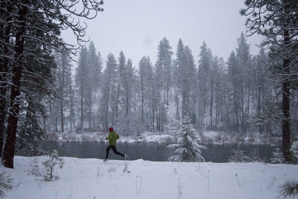 Winter running by the river.