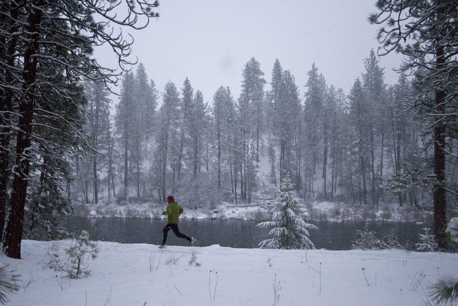 Winter running by the river.