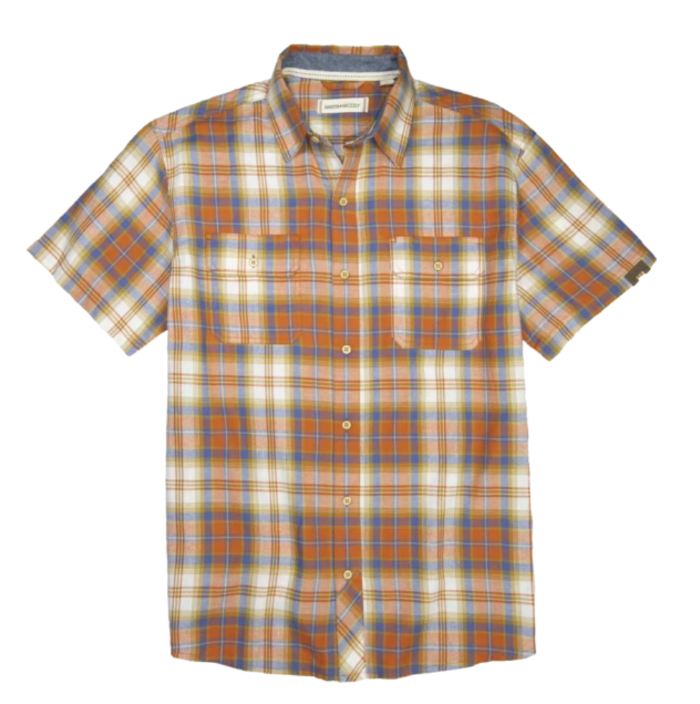 Dakota Grizzly Huck Spring Flannel: short-sleeve shirt with brown and white plaid pattern