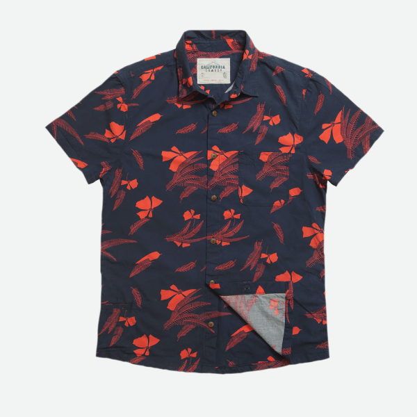 California Cowboy Tropic Shirt: black with small red graphic design accents.