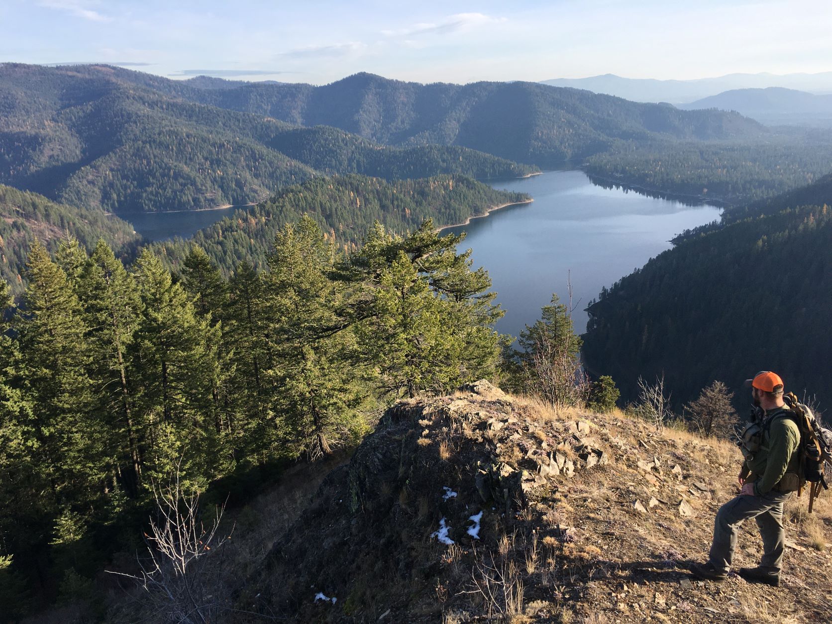 View of Bead Lake below from a rock cliff overlooking the Colville National Forest in NE Washington.