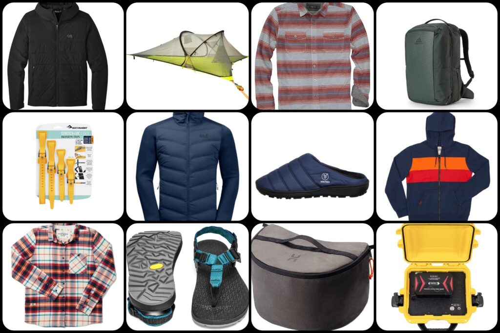 collage of holiday gift guide for outdoor gear
