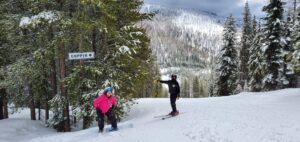 Mother and son, Cindy and Levi Dilg of Spokane, on the ski mountain. together.