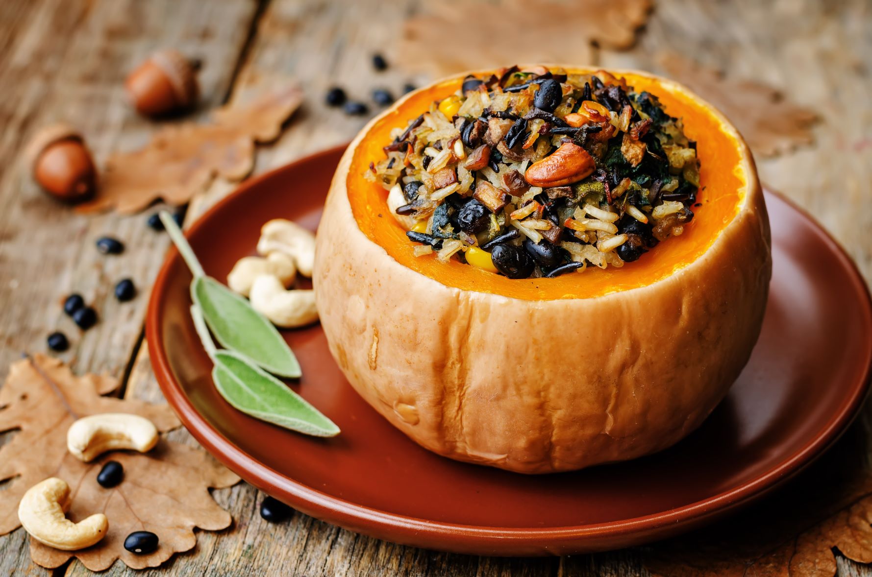 quinoa, veggie, and herb-stuffed pumpkin