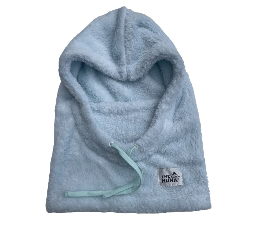 Light blue Huna Helmet Hoodie.