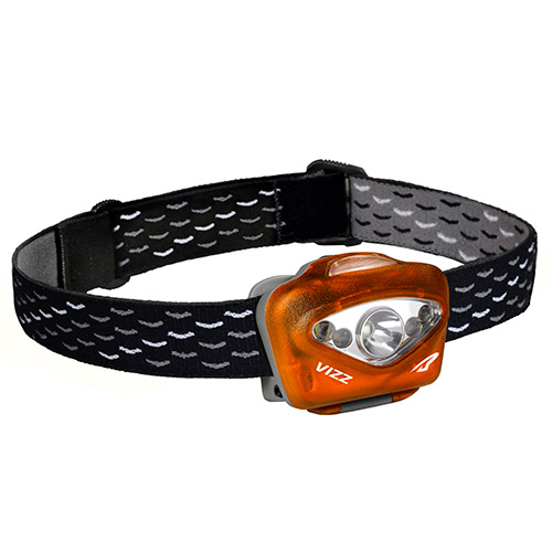 Black strap and red light case for Princeton Tec Vizz headlamp.