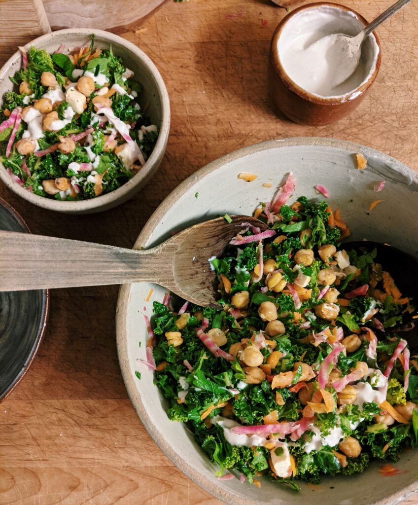 Crispy Chickpeas with Winter Vegetables, in bowls