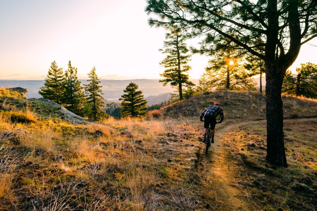 Mountain biker riding a corner on #2 Canyon Trail.