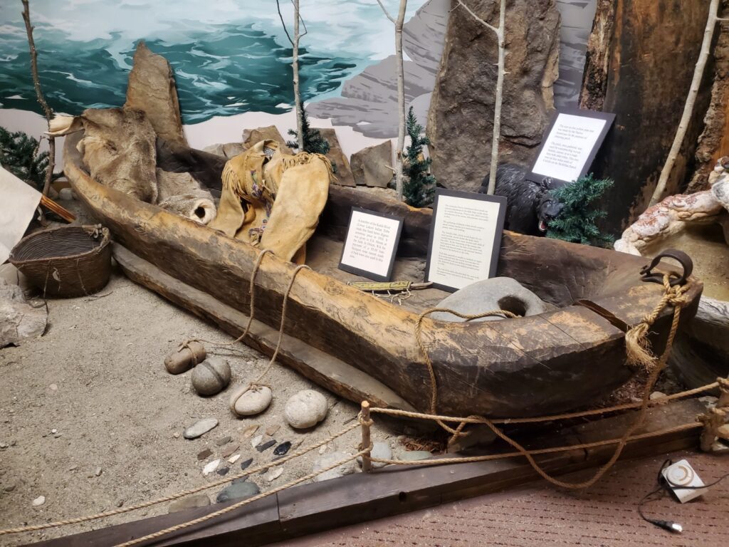 An indigenous-made sturgeon-nosed canoe.