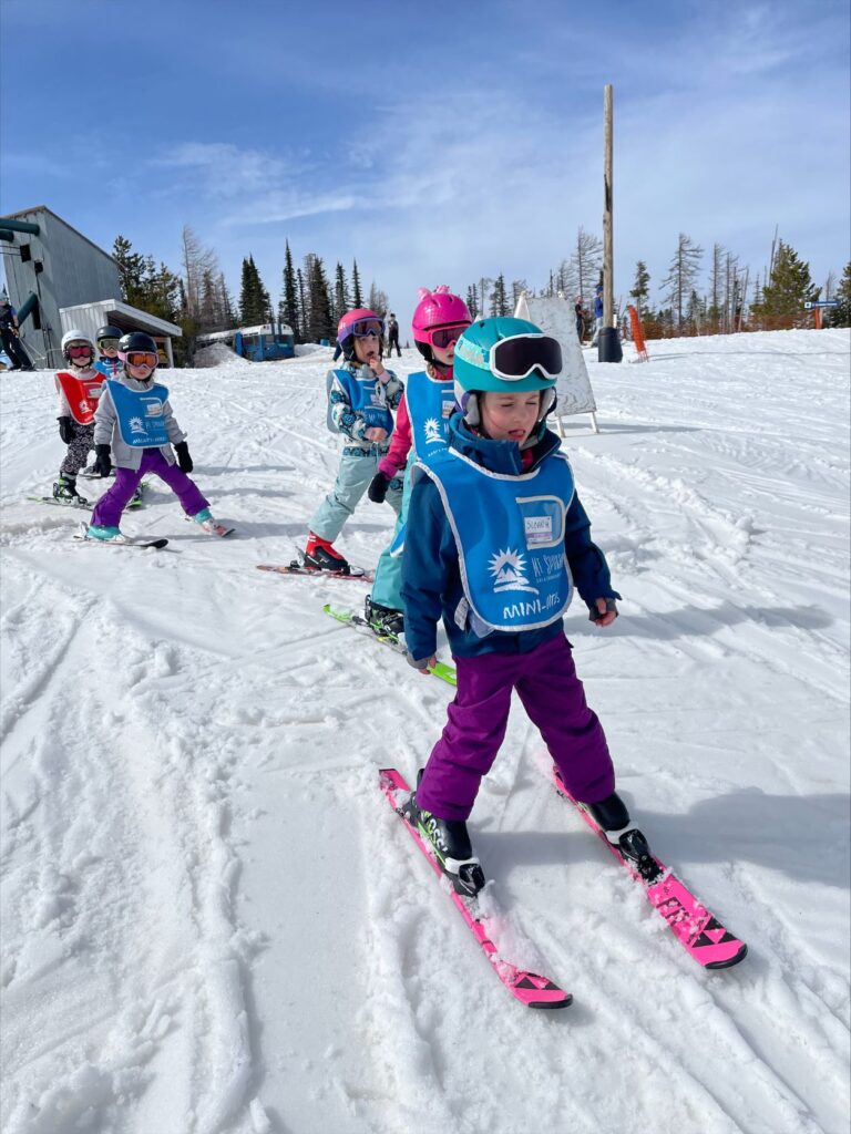 Mt Spokane Ski School students during a ski lesson.