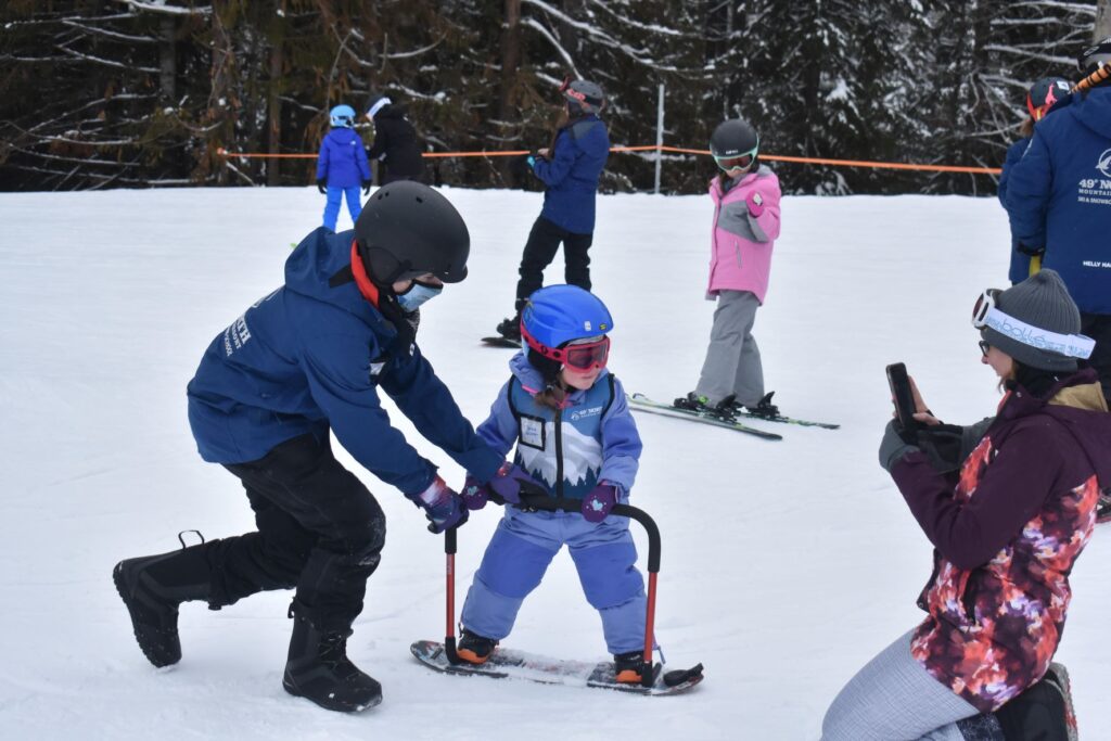 Little skier learning how to ride at 49 Degrees North. // Photo courtesy of 49 Degrees North.