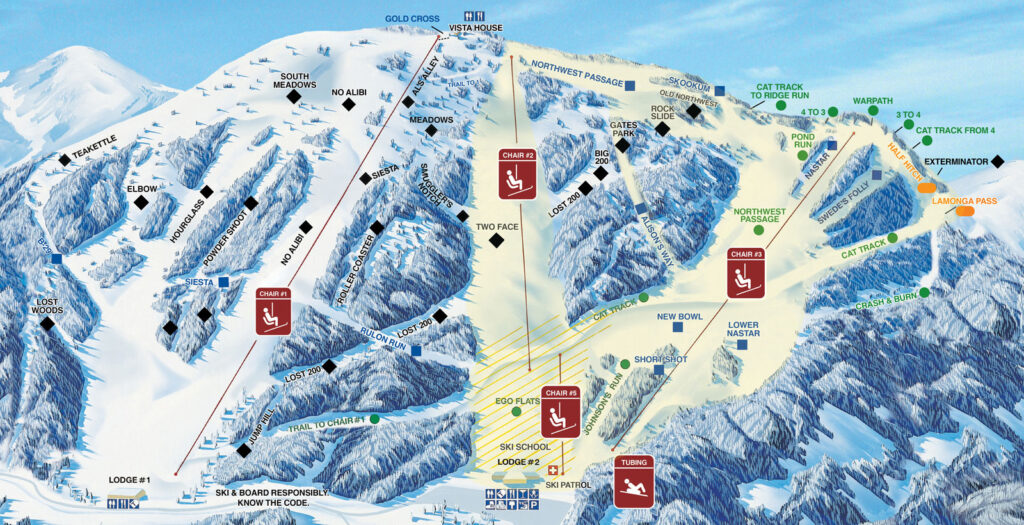 Trail map of Mt. Spokane Ski and Snowboard Park.
