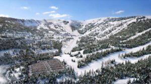 Illustrated graphic rendering of new ski base area at Schweitzer.